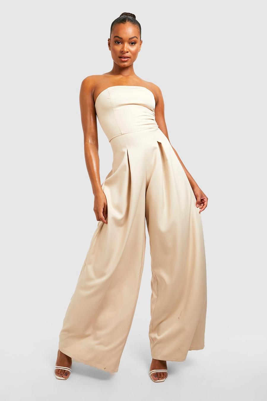 Stone Tall Getailleerde Strapless Wide Leg Jumpsuit