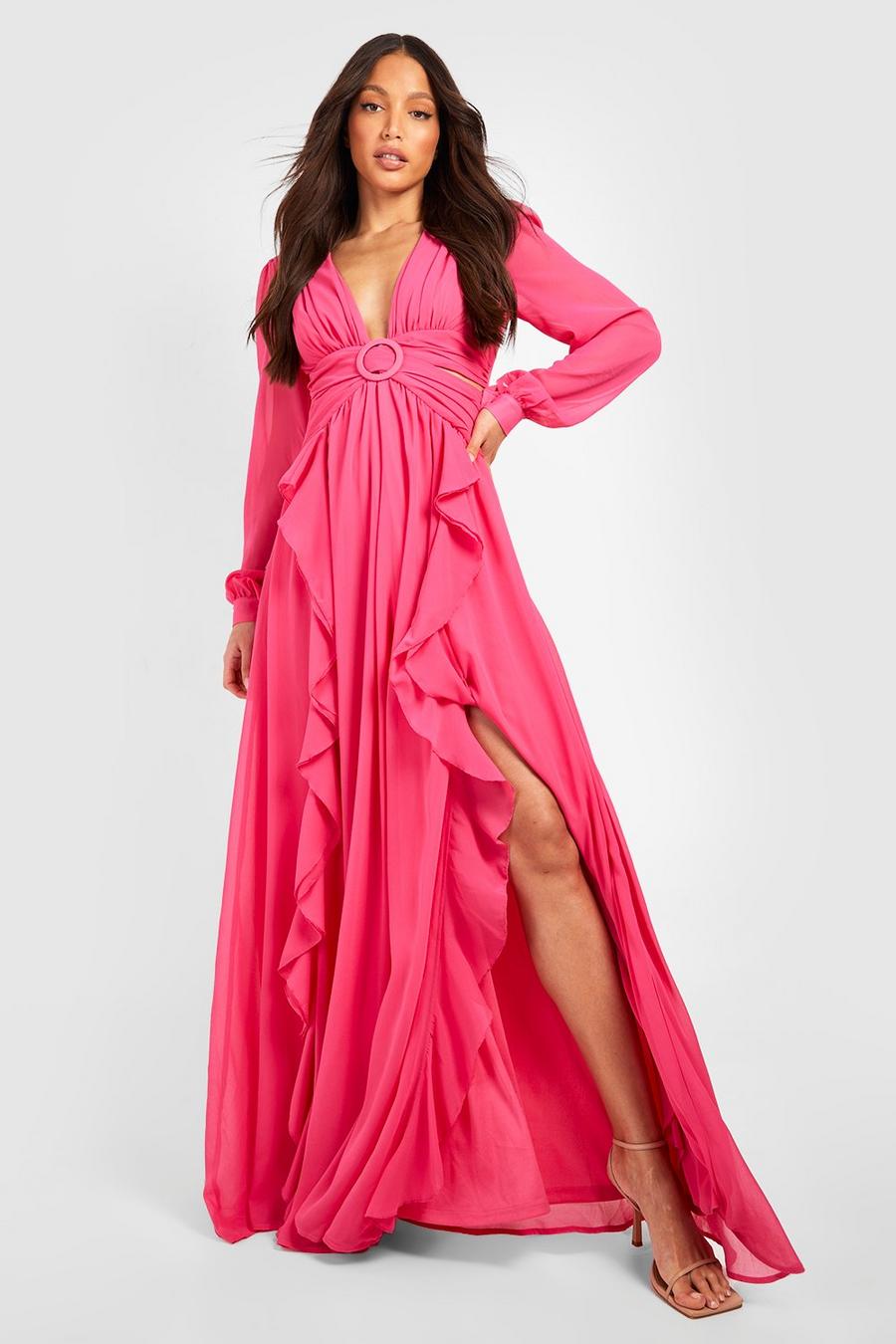 Pink Tall Maxi Jurk Met Uitsnijding En Ruches image number 1
