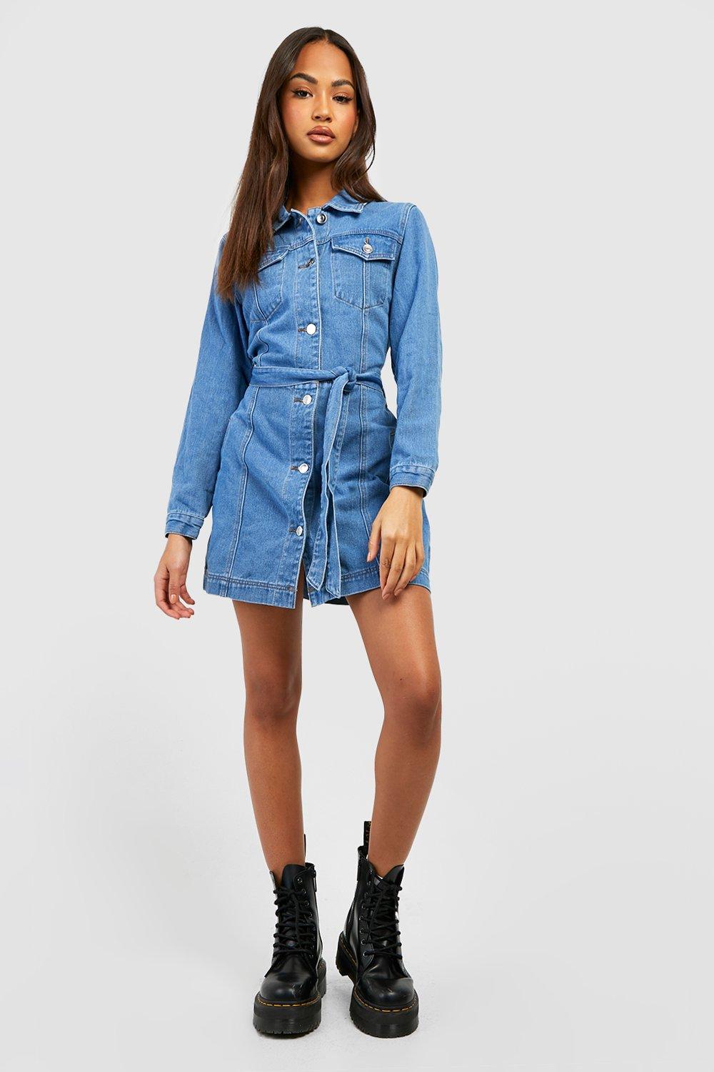 Belted denim shirt dress best sale