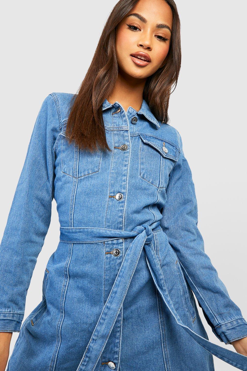 Denim belted shirt clearance dress