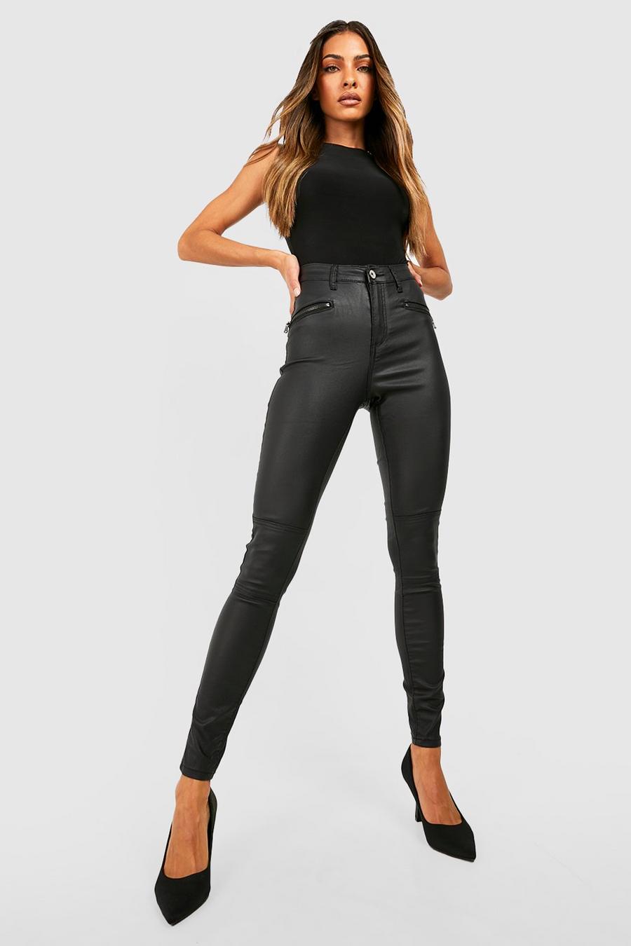 Black Mid Rise Coated Skinny Jeans image number 1