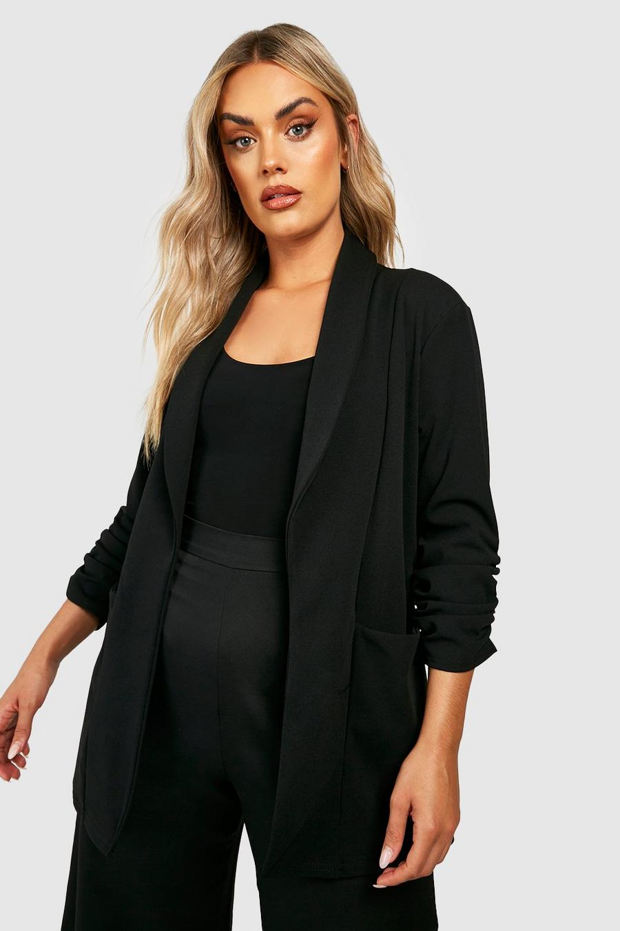 Saiz S-5XL Blazer Hitam New Women Long Sleeve Suit Office Top Long Jacket  Blazer Coat Plus Size Slimming Kurus