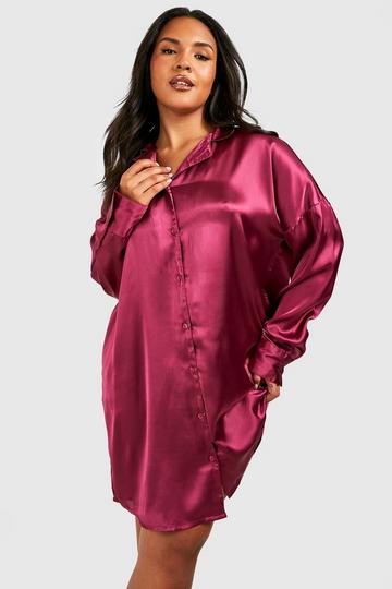 Plus Satin Dipped Hem Shirt Dress mauve