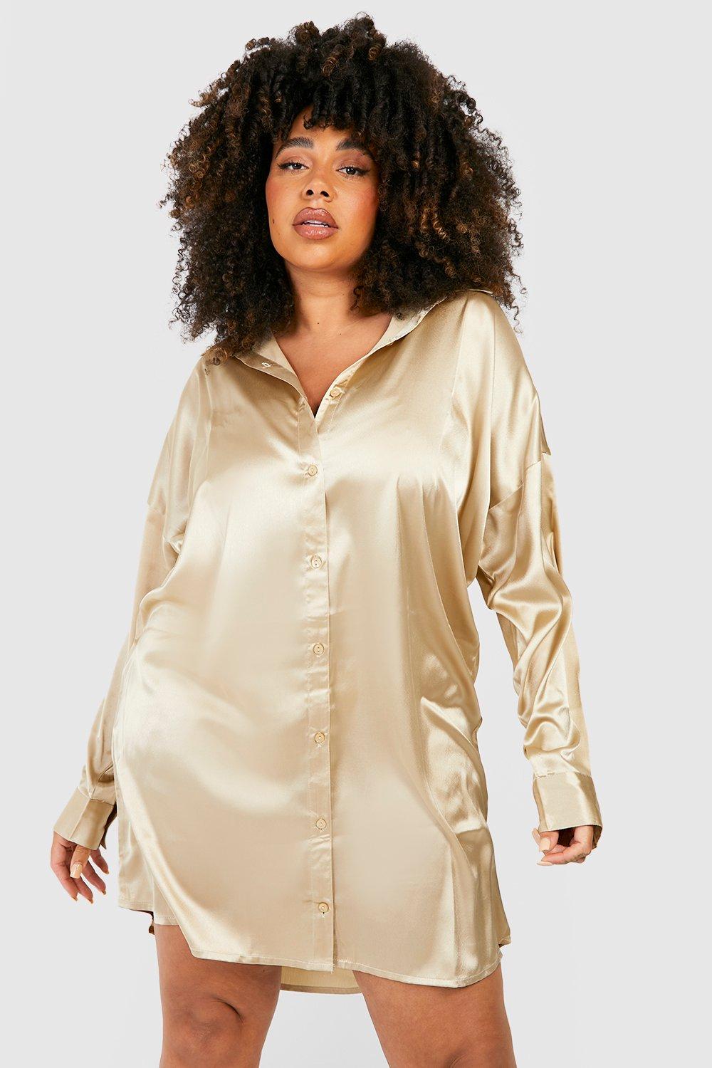 Plus size clearance satin shirt dress