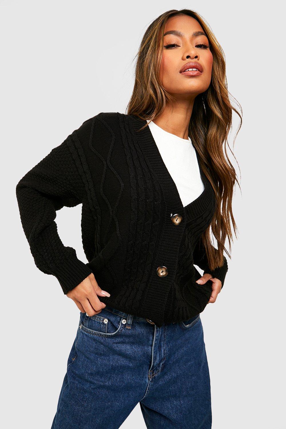 Boohoo cable store knit boyfriend cardigan