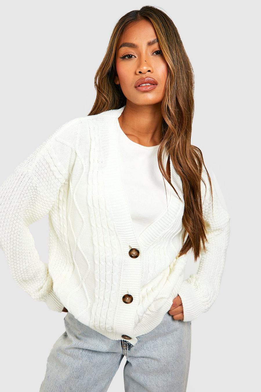 Ivory Cable Knit Crop Cardigan image number 1