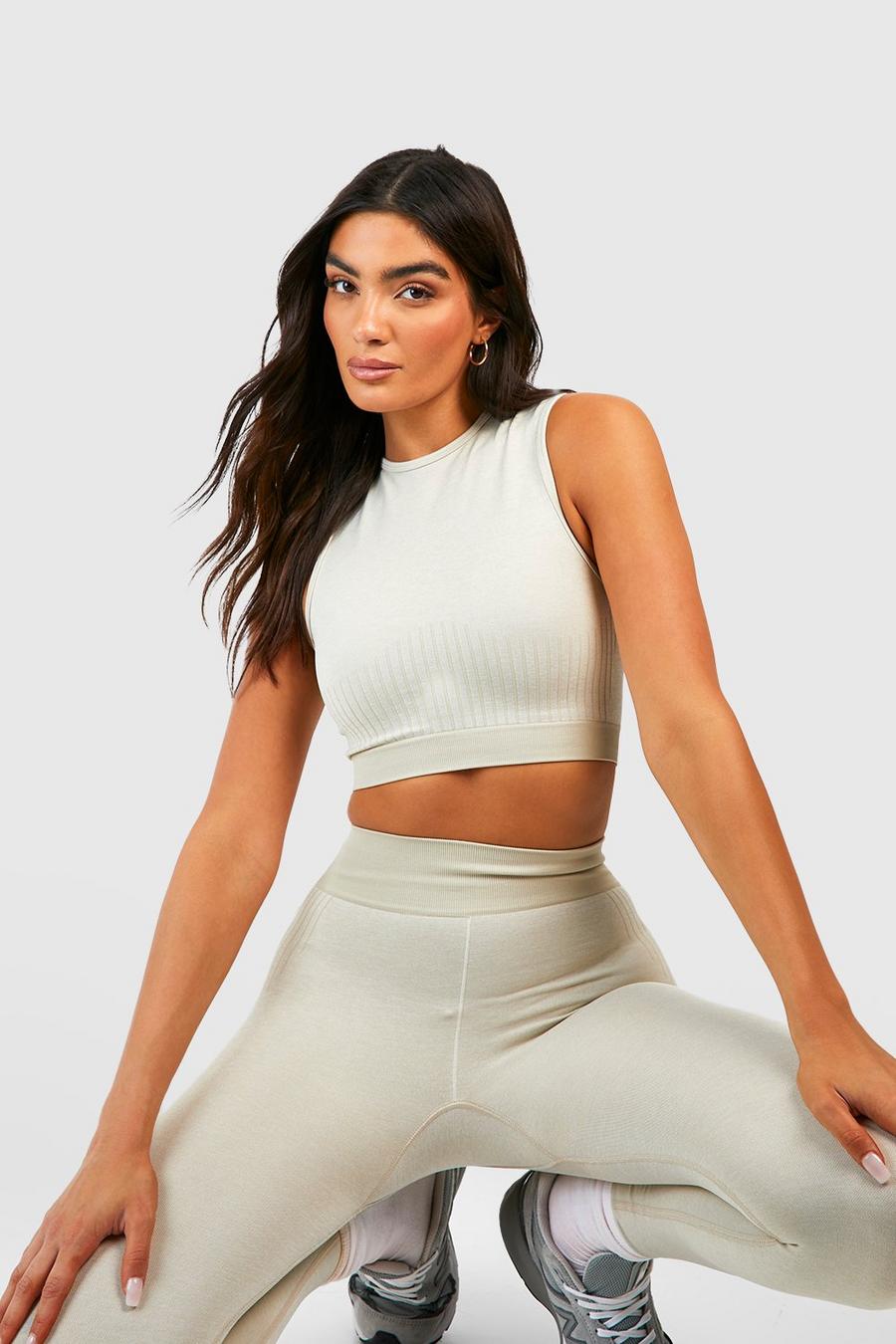 Oatmeal Seamless Marl Racer Crop Top image number 1