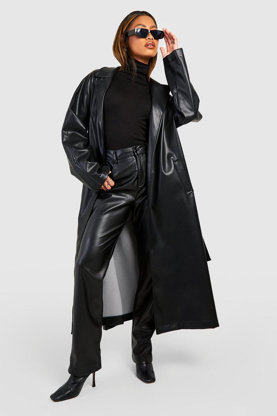 Black Oversized trenchcoat i konstläder med bälte