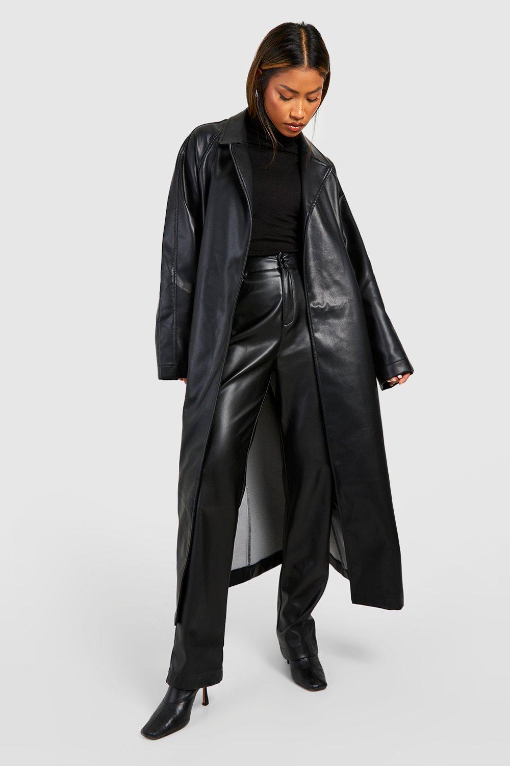 Leather belted trench coat sale