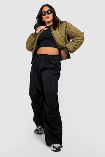 Plus Low Rise Elasticated Waist Parachute Pants black