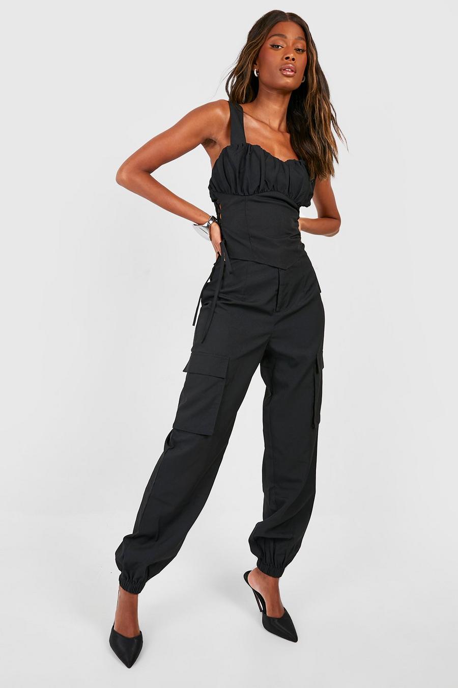 Black Relaxed Fit Cargo Pants image number 1