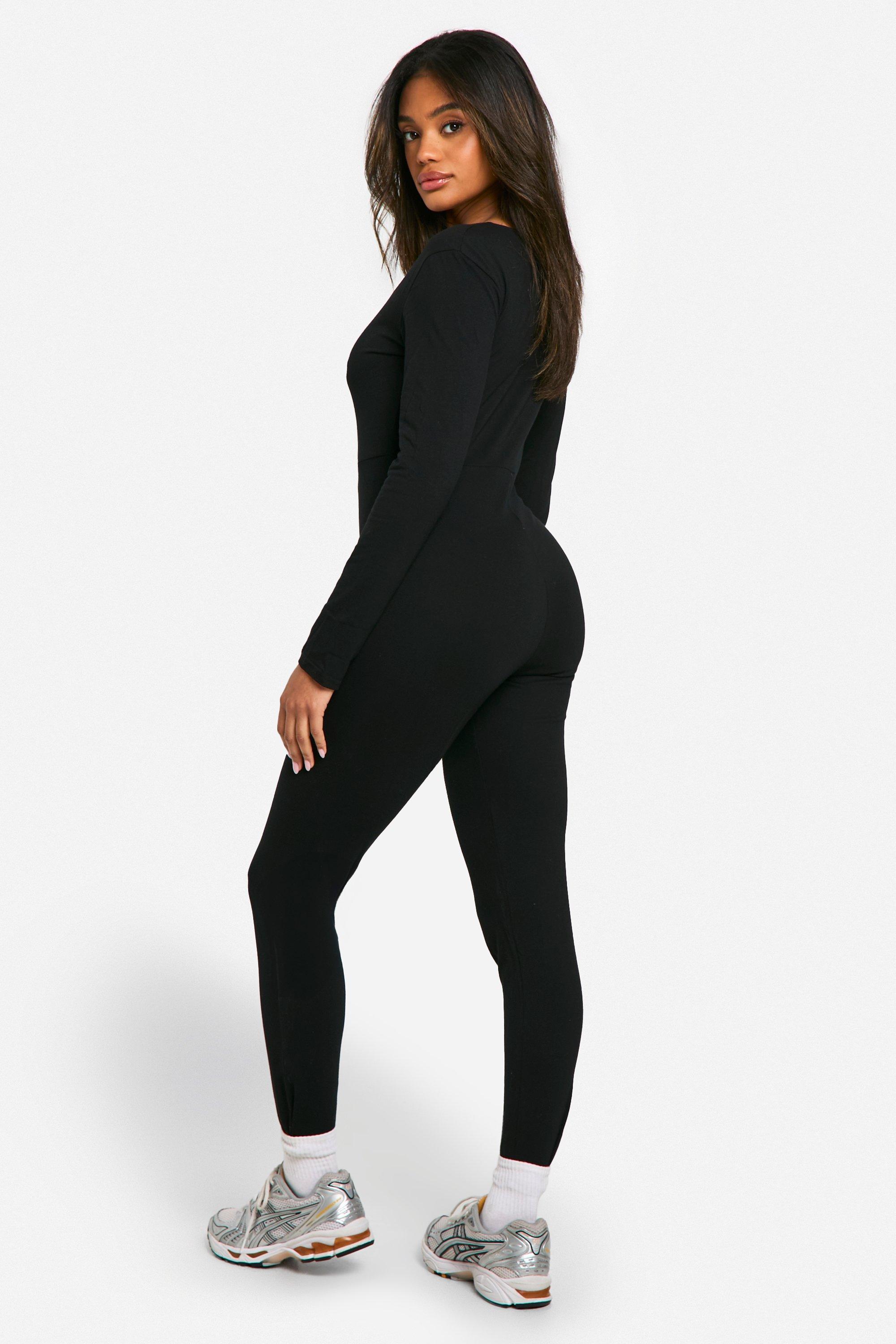 Basic Scoop Neck Cotton Long Sleeve Unitard Jumpsuit