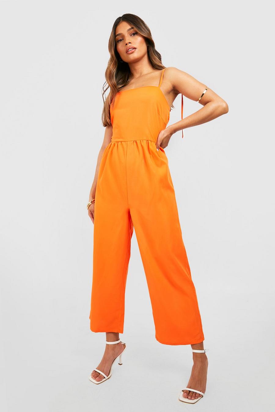 Orange Katoenen Poplin Culotte Jumpsuit Met Strik image number 1