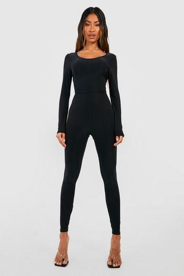 Premium Heavy Weight Slinky Long Sleeve Unitard Jumpsuit black