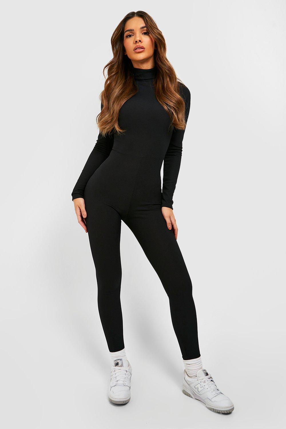 boohoo Basic Long Sleeve Contour Rib Unitard - ShopStyle Jumpsuits