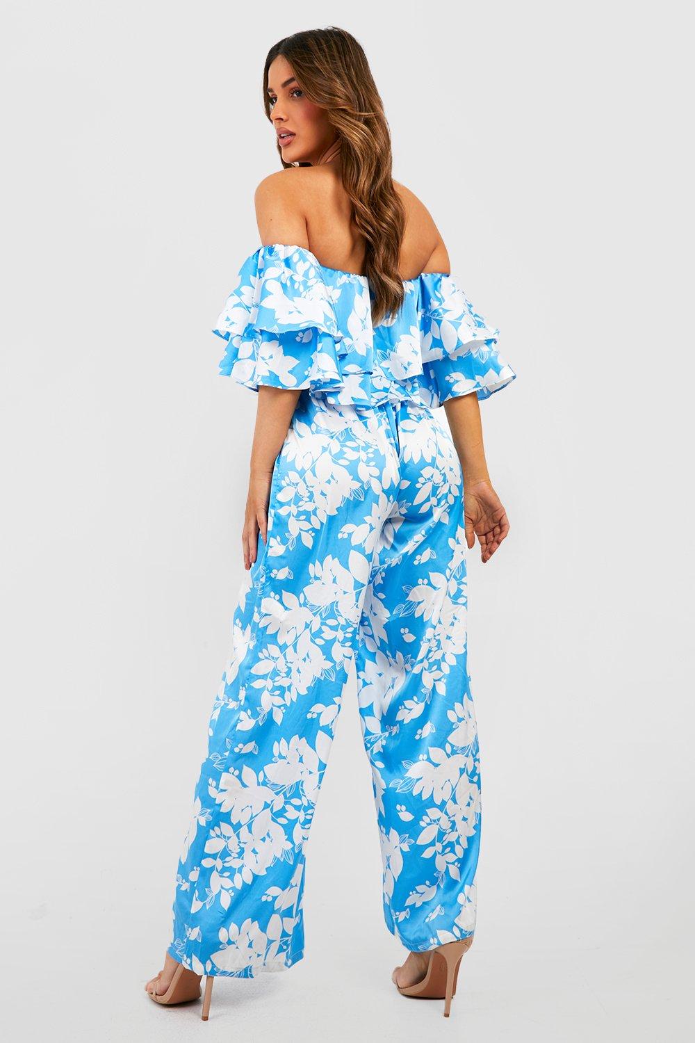 White floral bardot store jumpsuit