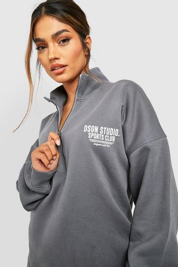 Sports Club Slogan Half Zip Sweatshirt charcoal