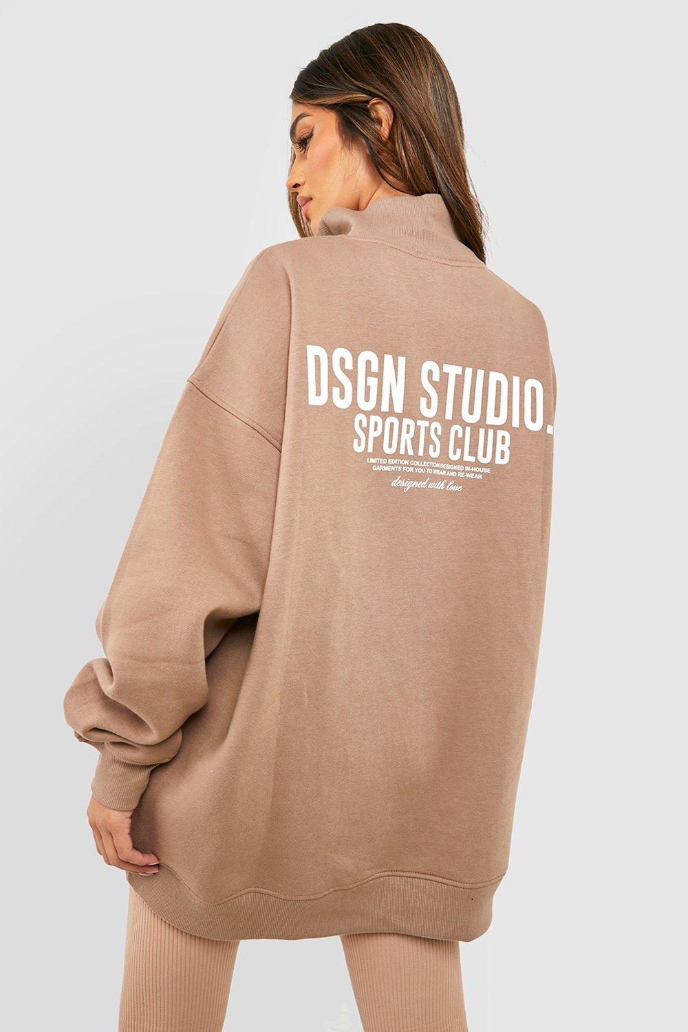 Women's Taupe Dsgn Studio Sports Club Slogan Half Zip Sweatshirt