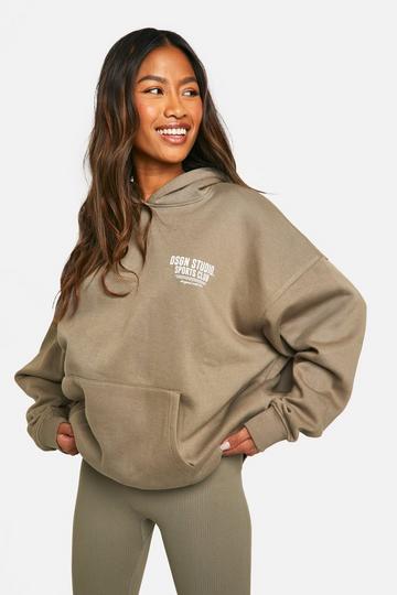 Sports Club Slogan Oversized Hoodie washed khaki