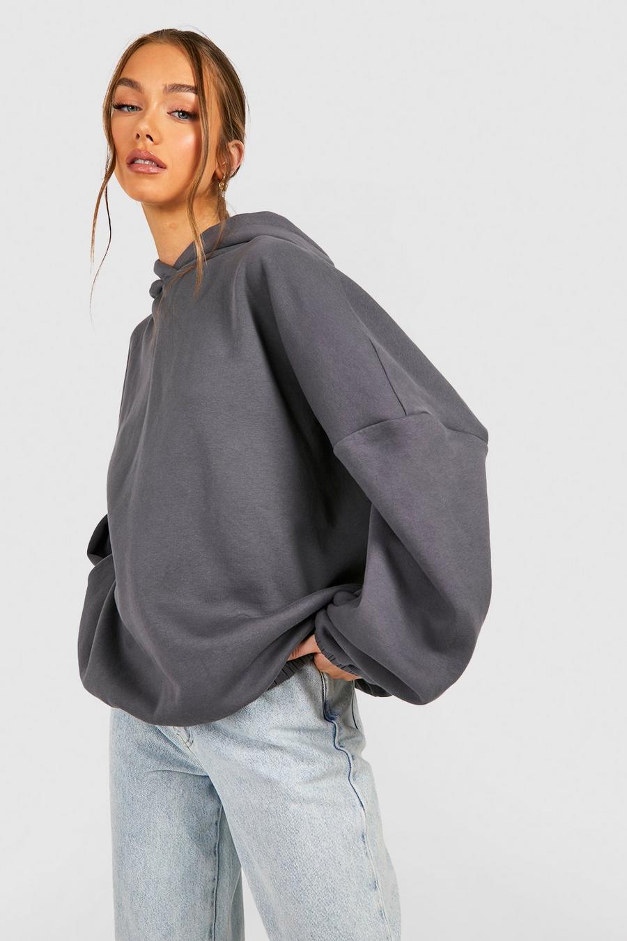 Charcoal Extended Neck Super Oversized Hoodie image number 1
