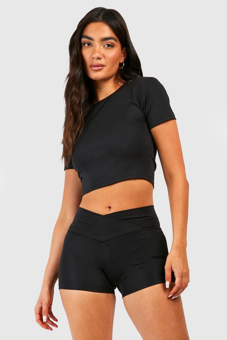 Fitted Gym Crop Top , Black nero