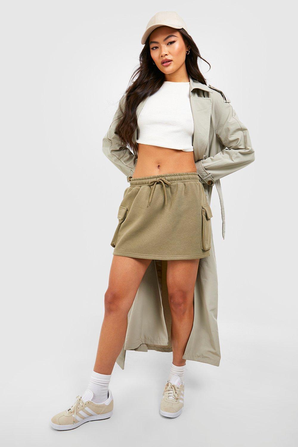 Drawstring Waist Cargo Pocket Mini Sweat Skirt