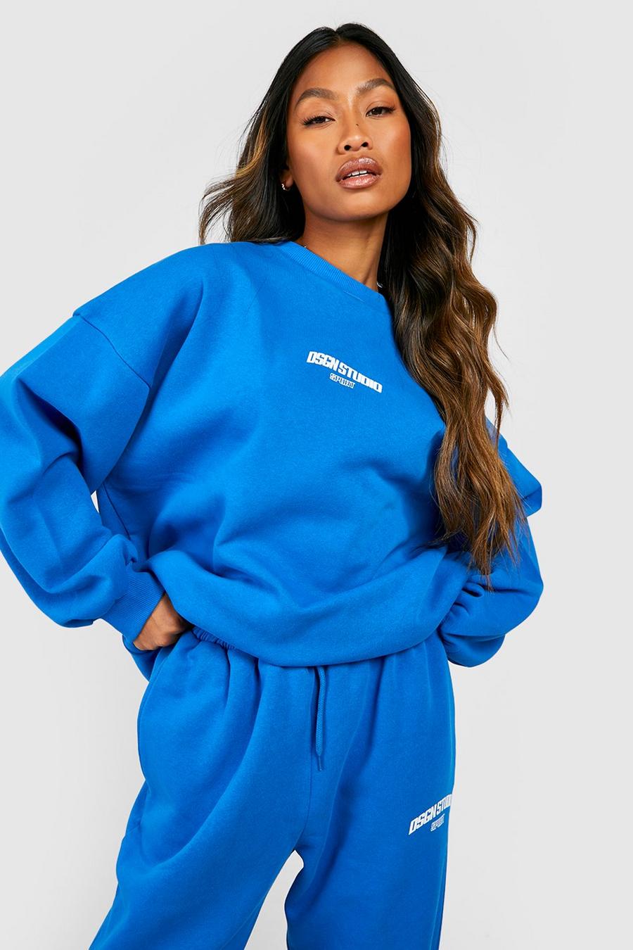 Oversize Sweatshirt mit Dsgn Studio Slogan, Cobalt bleu