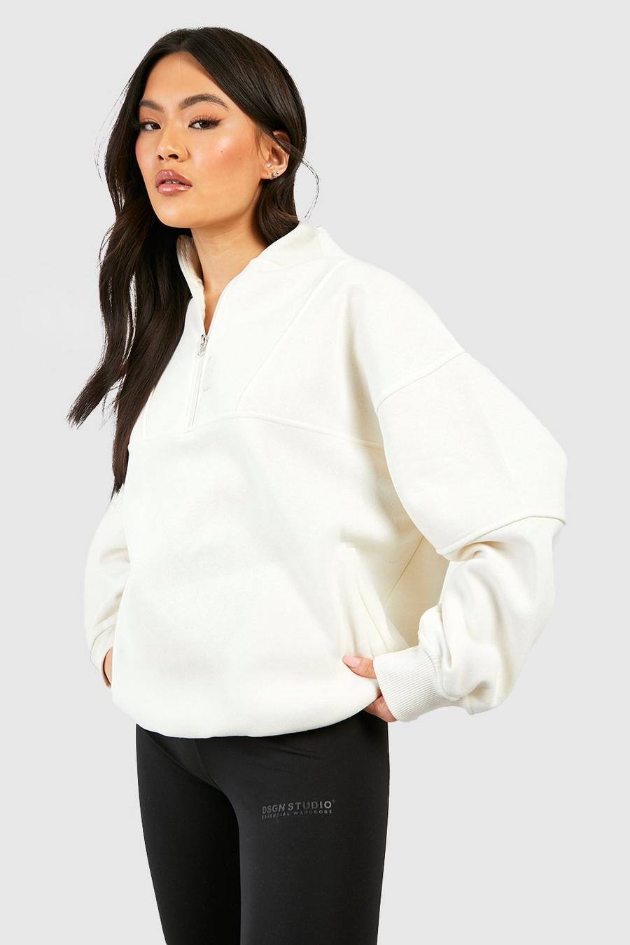 Ecru blanc Seam Detail Half Zip Oversized Sweatshirt 