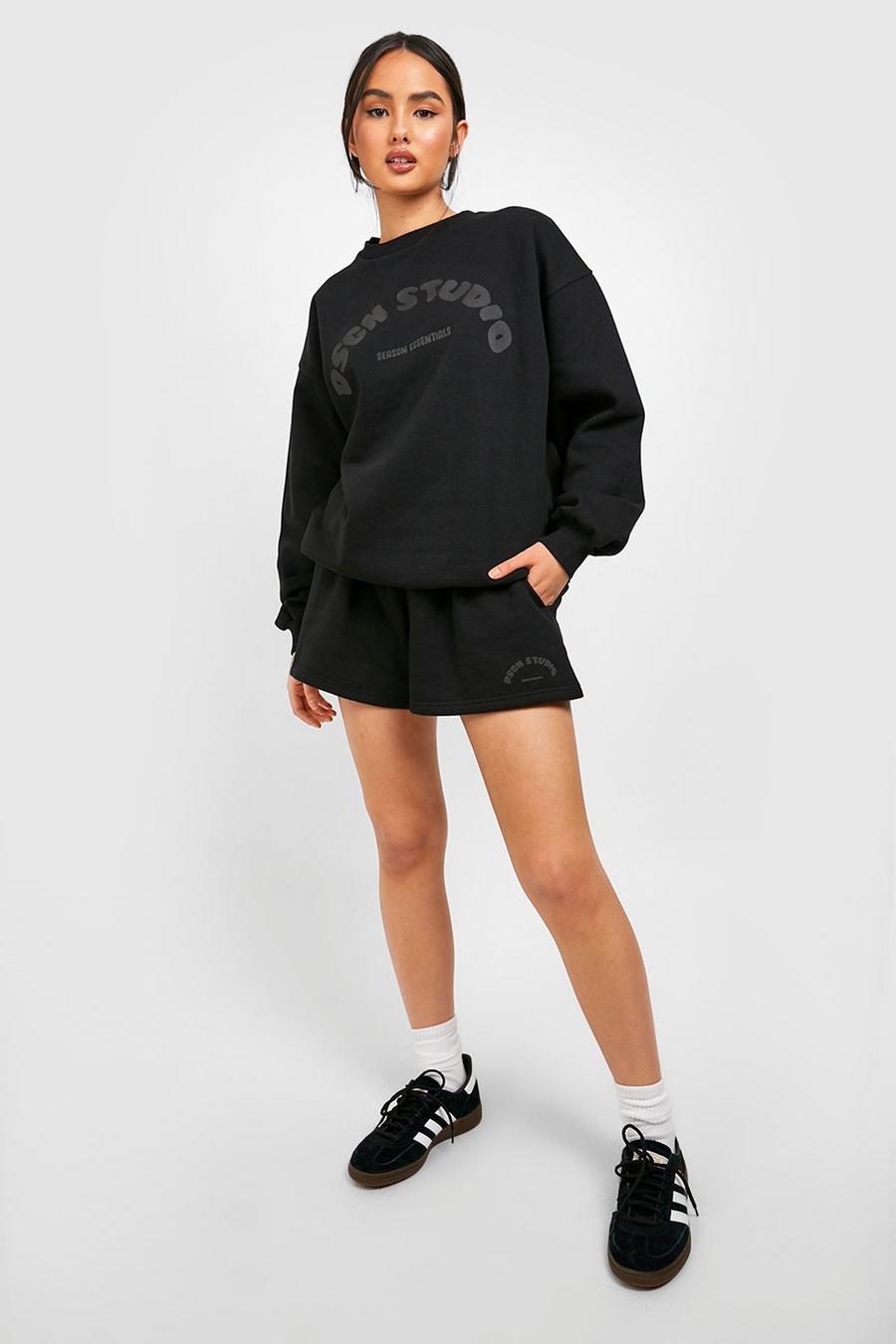 Black Puff Print Sweater Short Tracksuit image number 1
