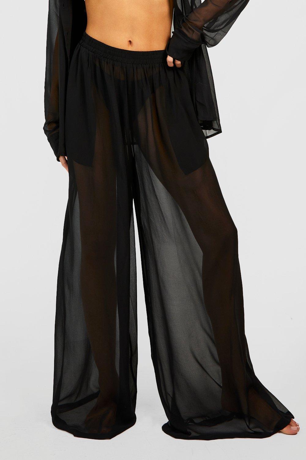 Black wide leg beach trousers hotsell