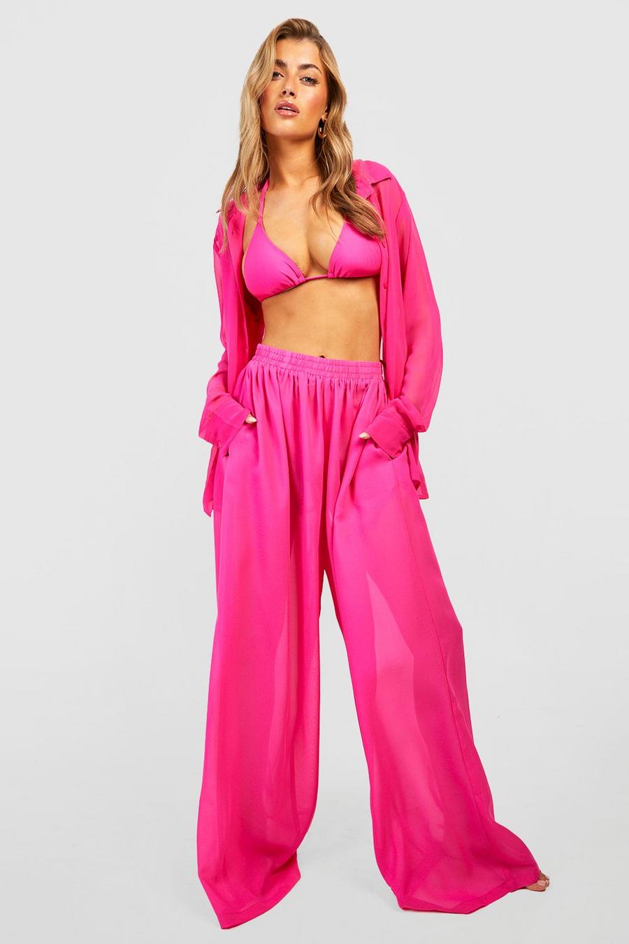 Pantalón para la playa Essentials de pernera ancha, Bright pink