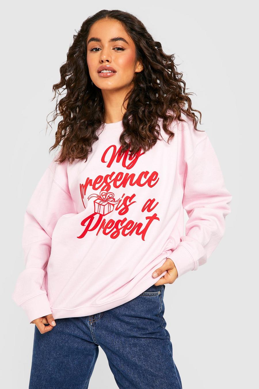 Pink My Presence Is A Present Slogan Christmas Sweat image number 1