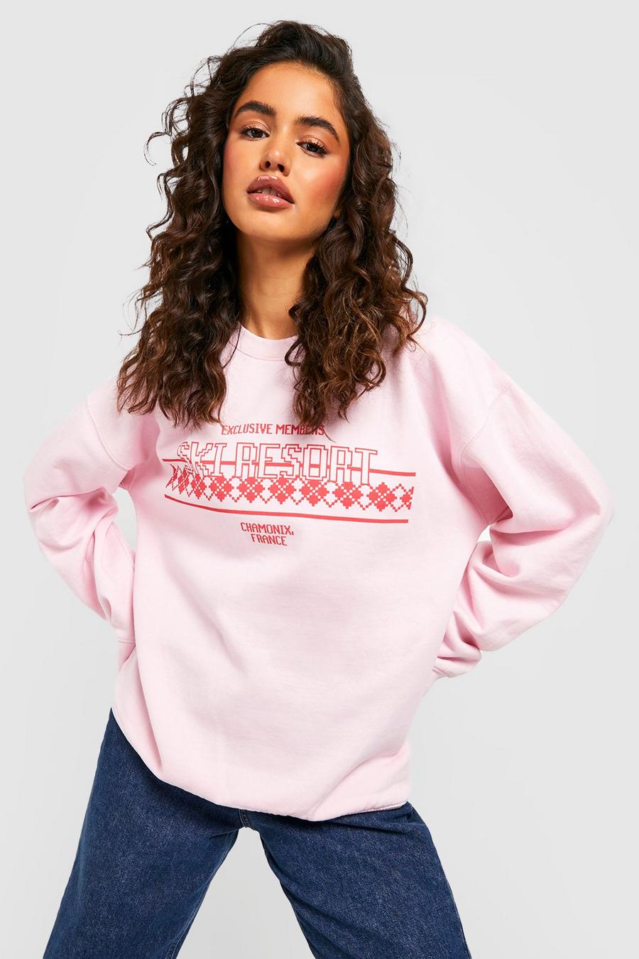 Pink rosa Exclusive Members Ski Resort Slogan Sweater  