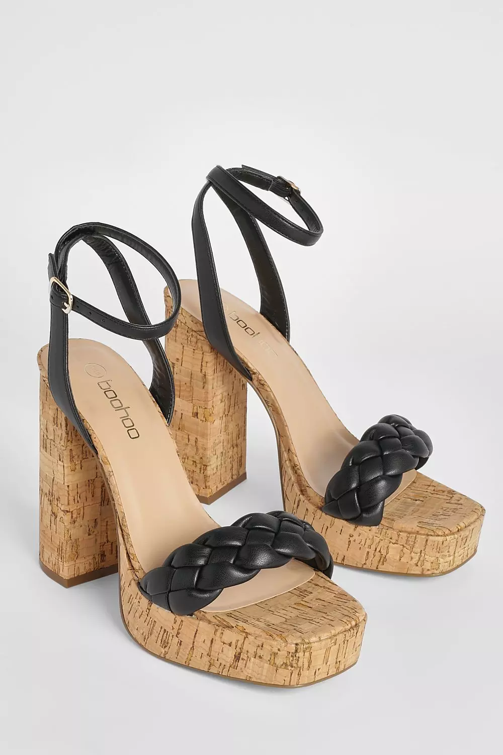 Black Plait Detail Platform Cork 2 Part Sandals alternative image