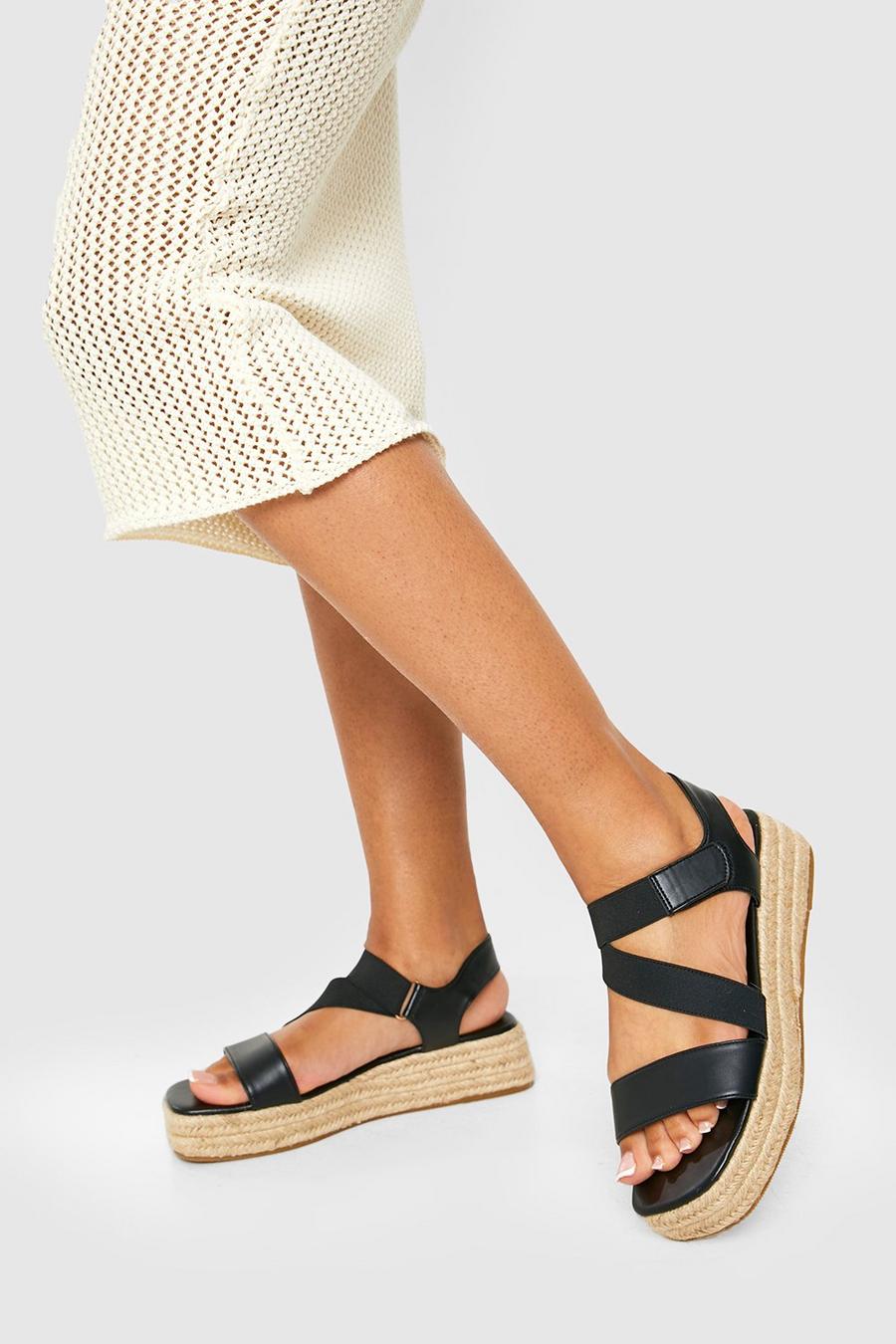 Black Square Toe Sporty Flatform Sandals image number 1