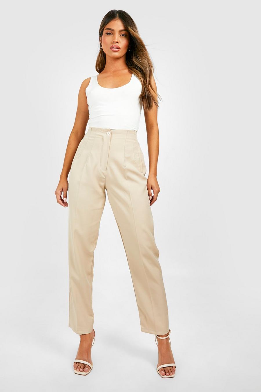 Beige High Waisted Tailored Cigarette Pants image number 1