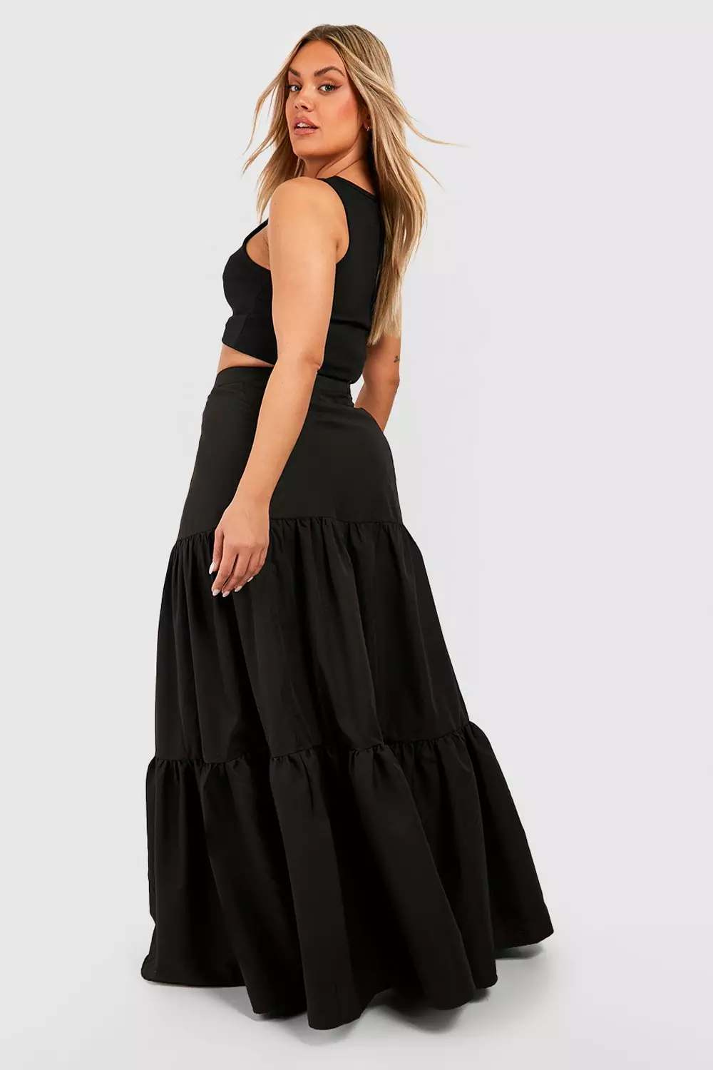 Plus Woven Tiered Maxi Skirt