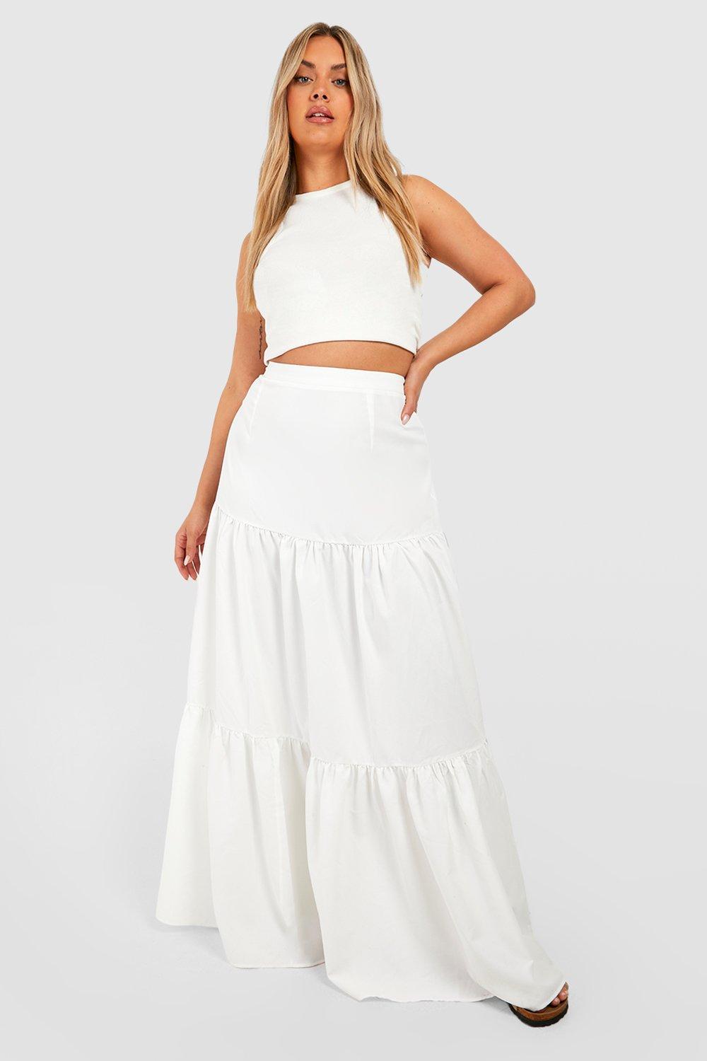 Plus Woven Tiered Maxi Skirt