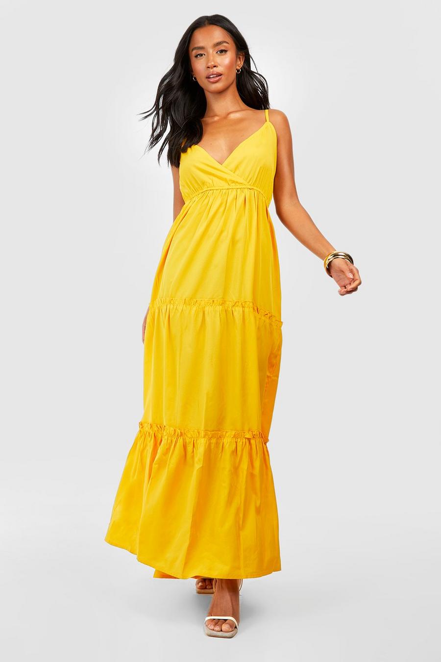 Mustard Petite Woven Wrap Tiered Maxi Dress image number 1