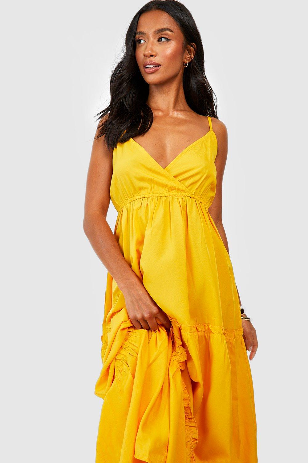 Mustard maxi 2025 wrap dress