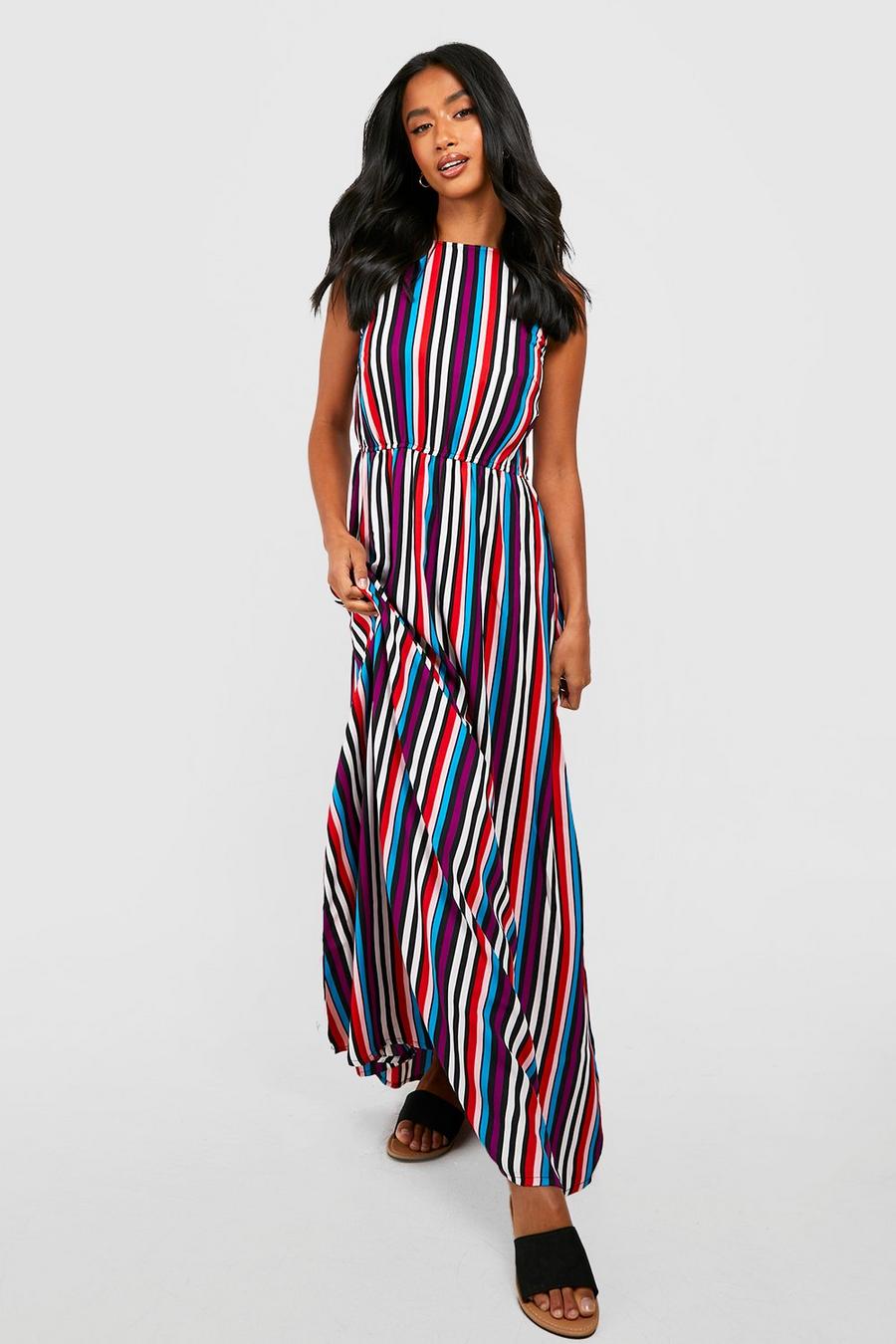 White Petite Candy Stripe Maxi Dress image number 1