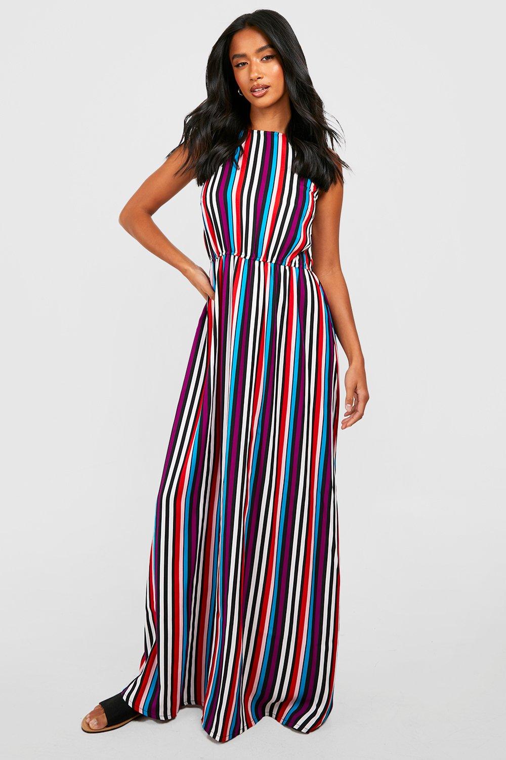 Boohoo striped maxi on sale dress