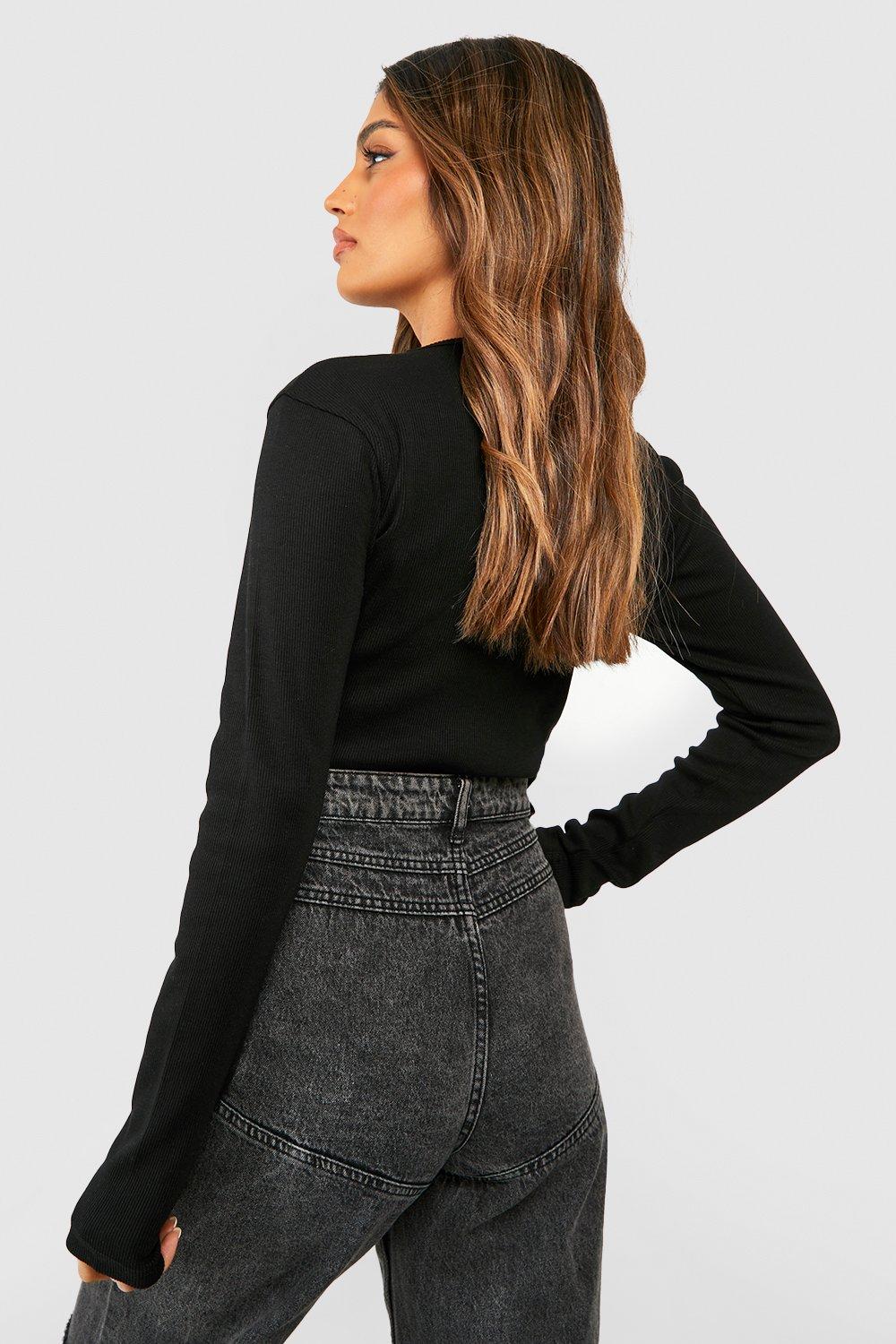 Ribbed Hook And Eye Long Sleeve Top | boohoo