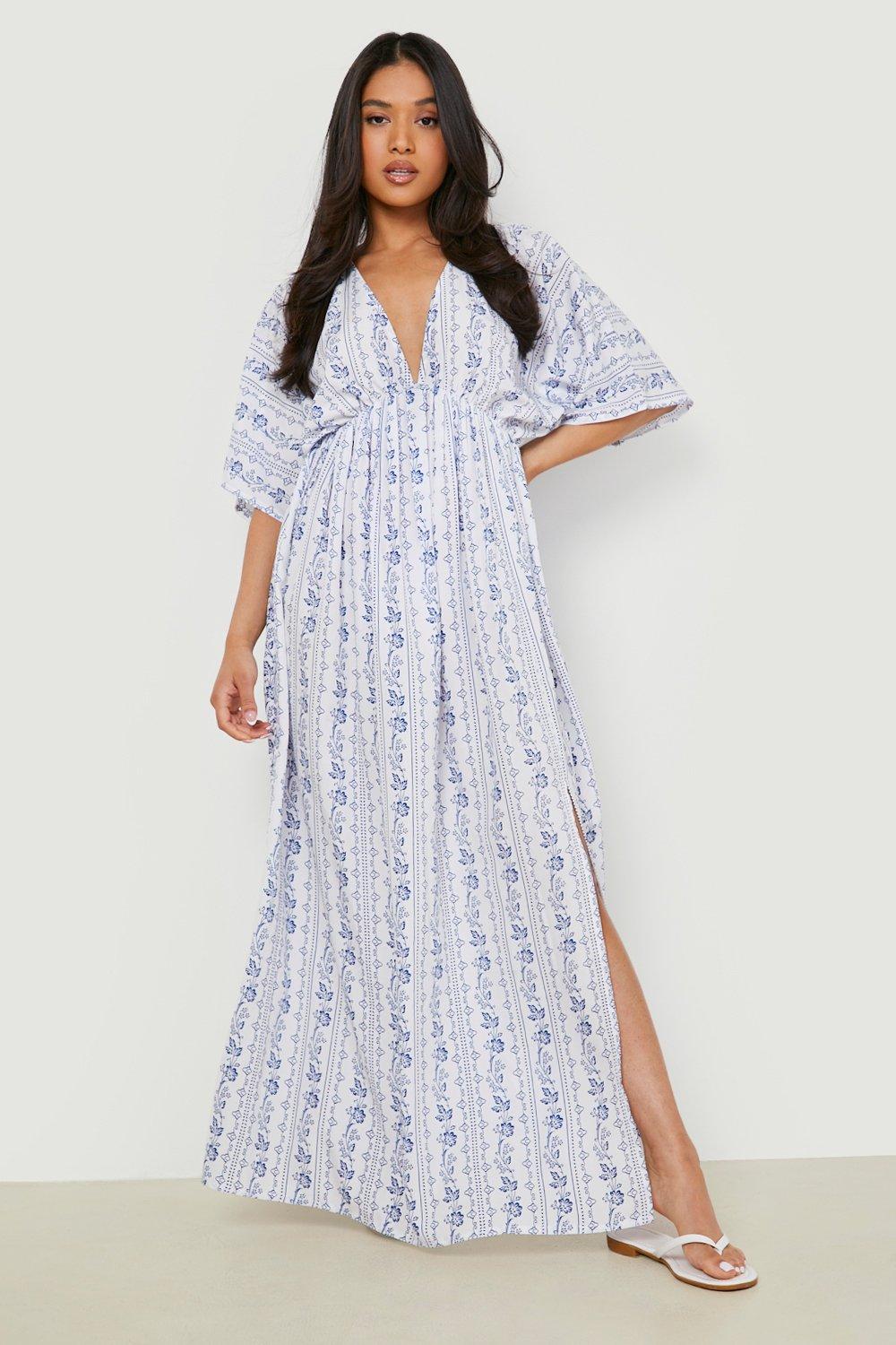 Boohoo kimono sleeve midi dress in mixed stripe and floral print hotsell