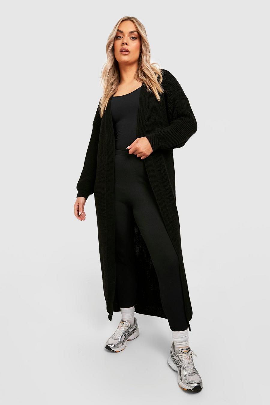 Black Plus Knitted Oversized Maxi Cardigan image number 1