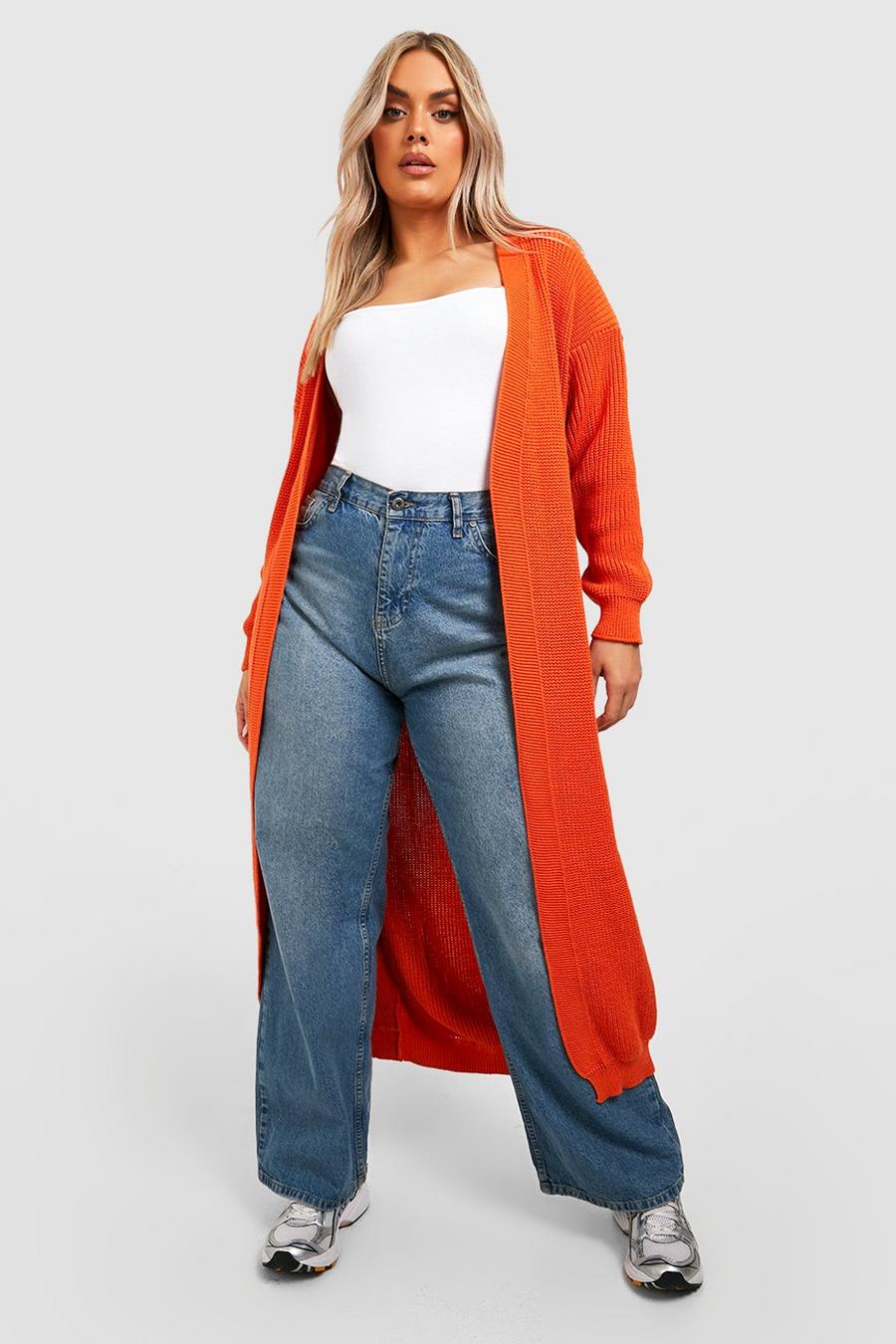 Orange Plus Knitted Oversized Maxi Cardigan image number 1