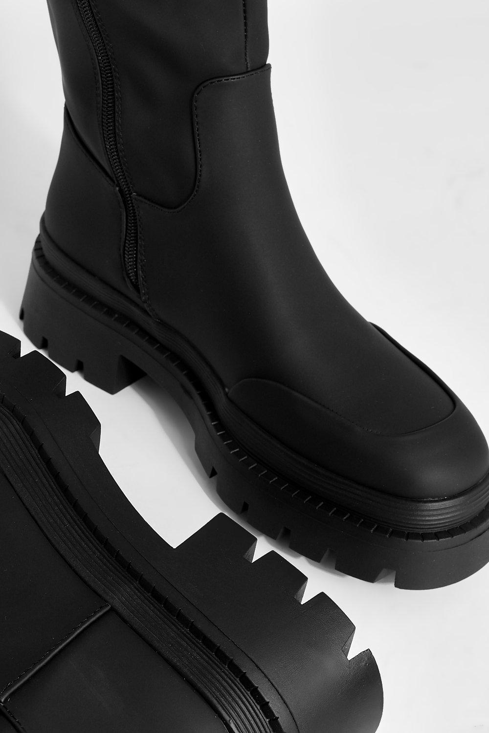 Toe Cap Detail Rubber Knee High Boots boohoo CA