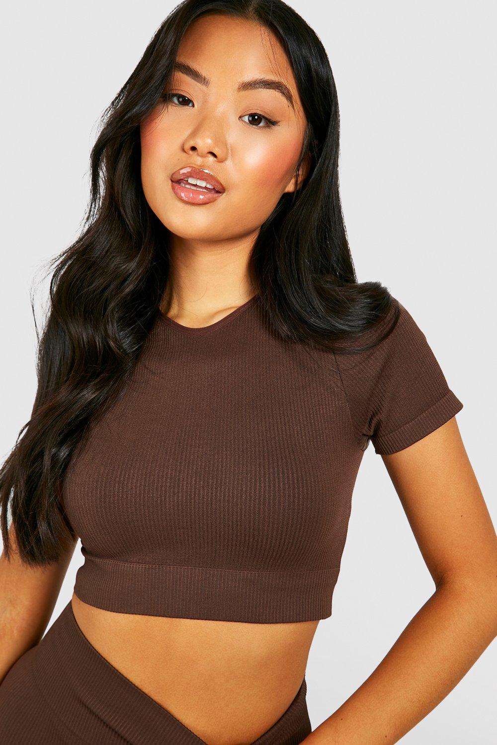 Petite Seamless Rib Short Sleeve Crop Top