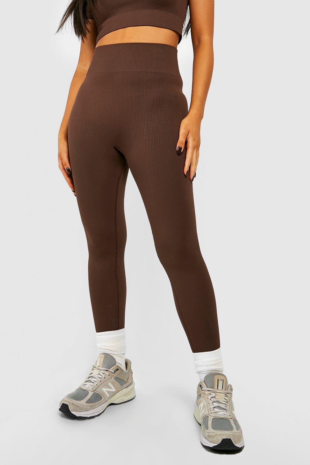 Women's Leggings  Brown Ribbed Full Length Leggings