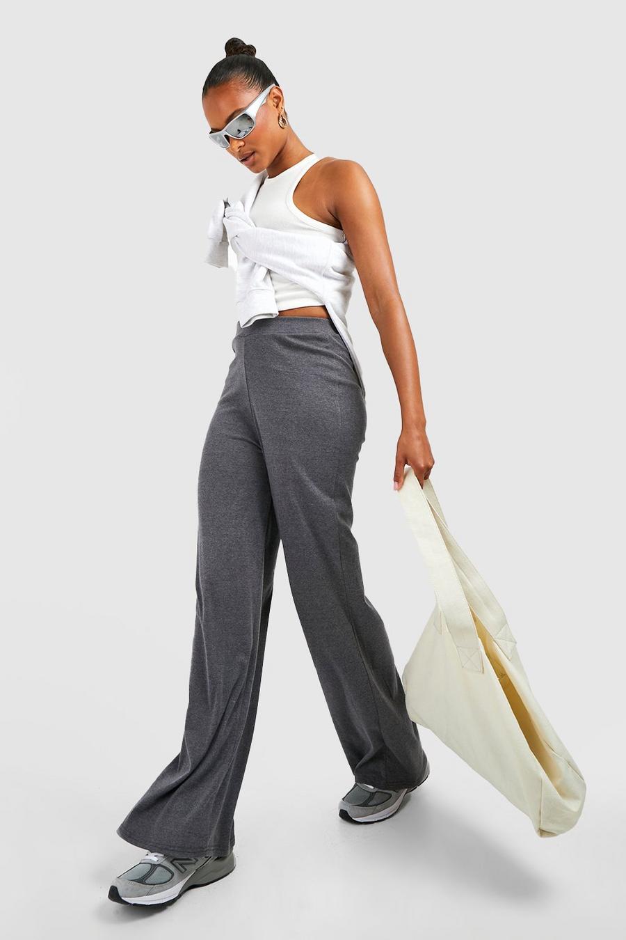 Charcoal Tall Super Soft Wide Leg High Waisted Jersey Pants image number 1